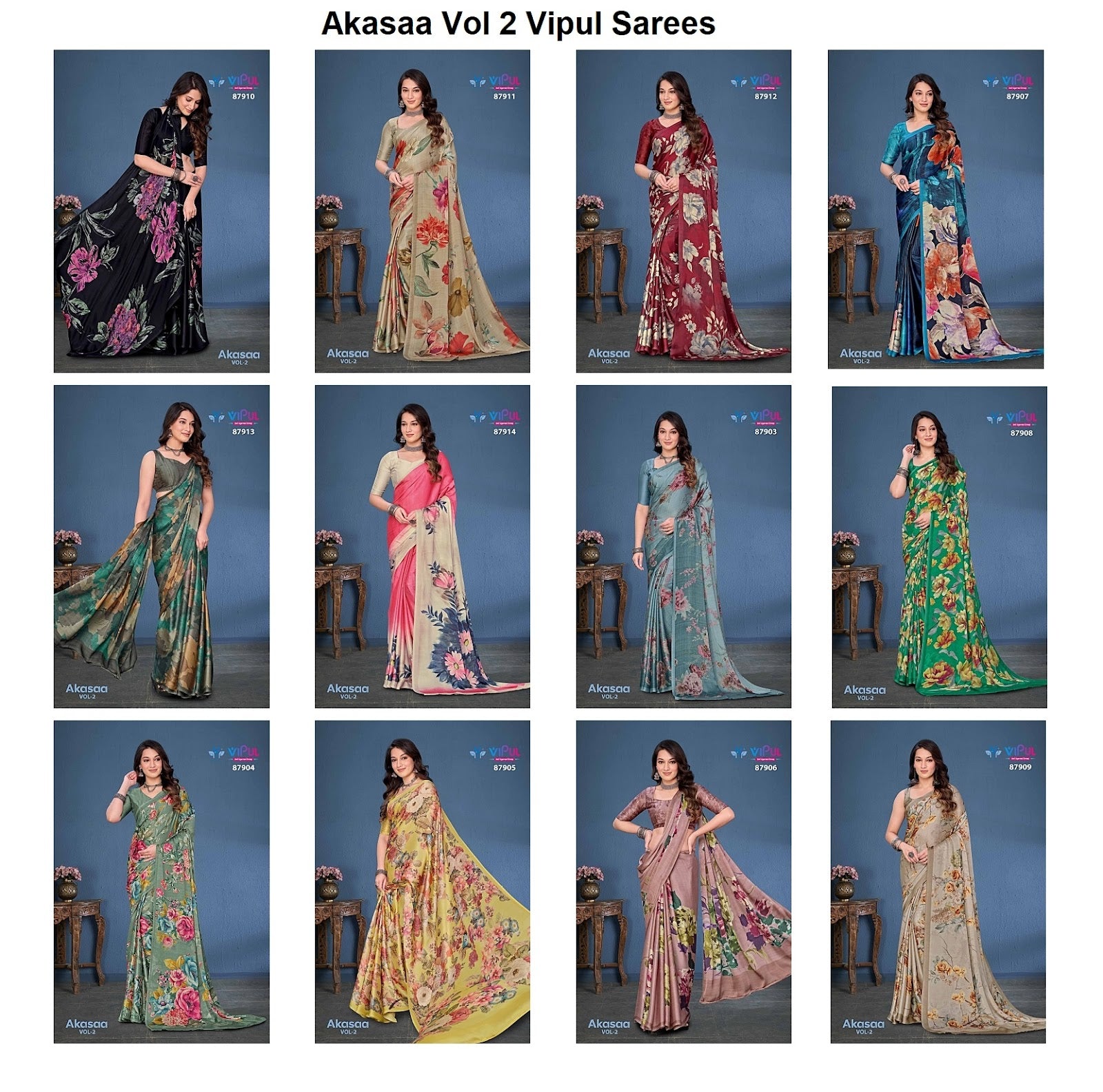 Akasaa Vol 2 Vipul Satin Silk Sarees Exporter