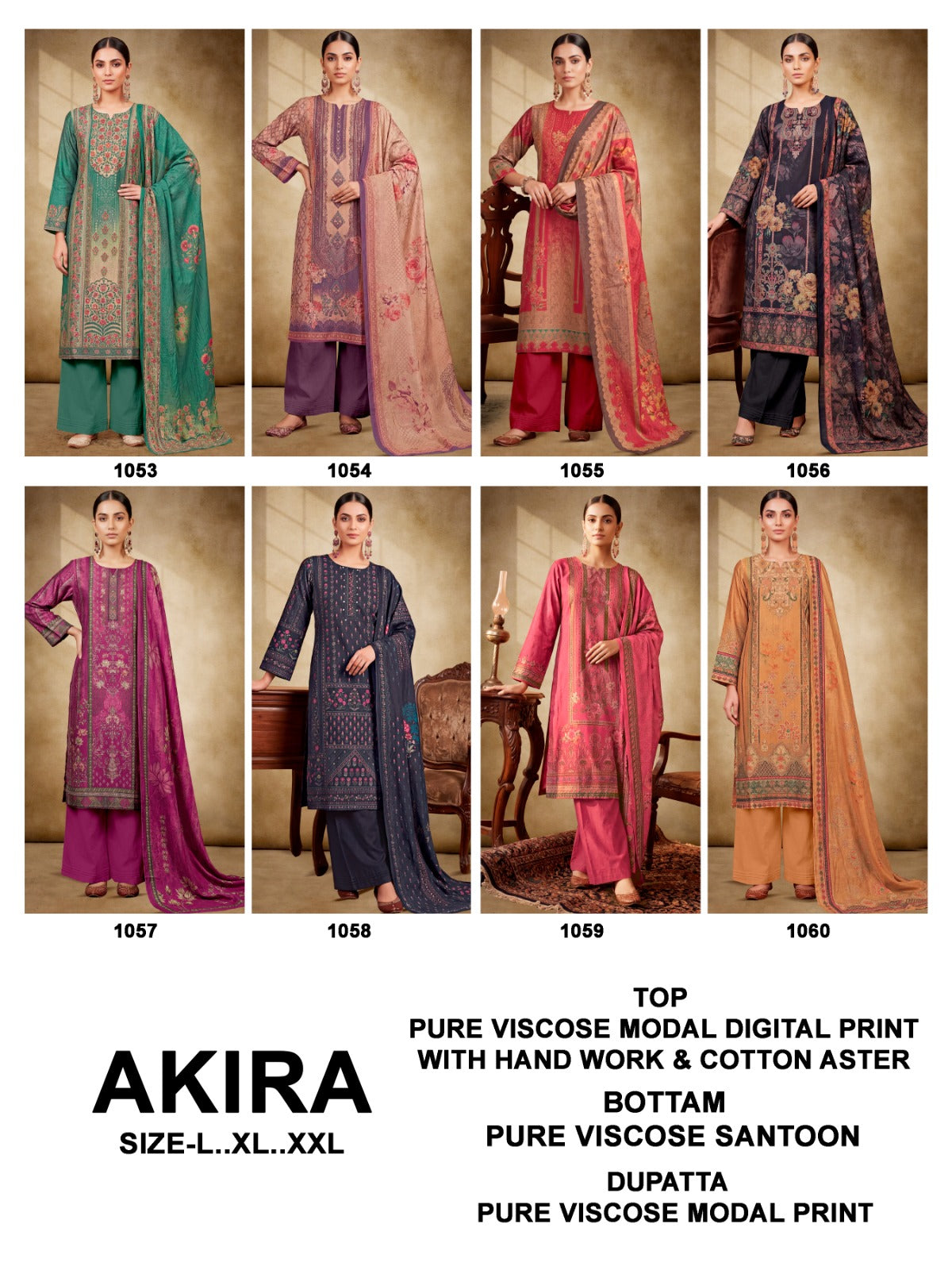 Akira 1053-1060 Gucchi Viscose Modal Readymade Pant Style Suits Exporter Gujarat