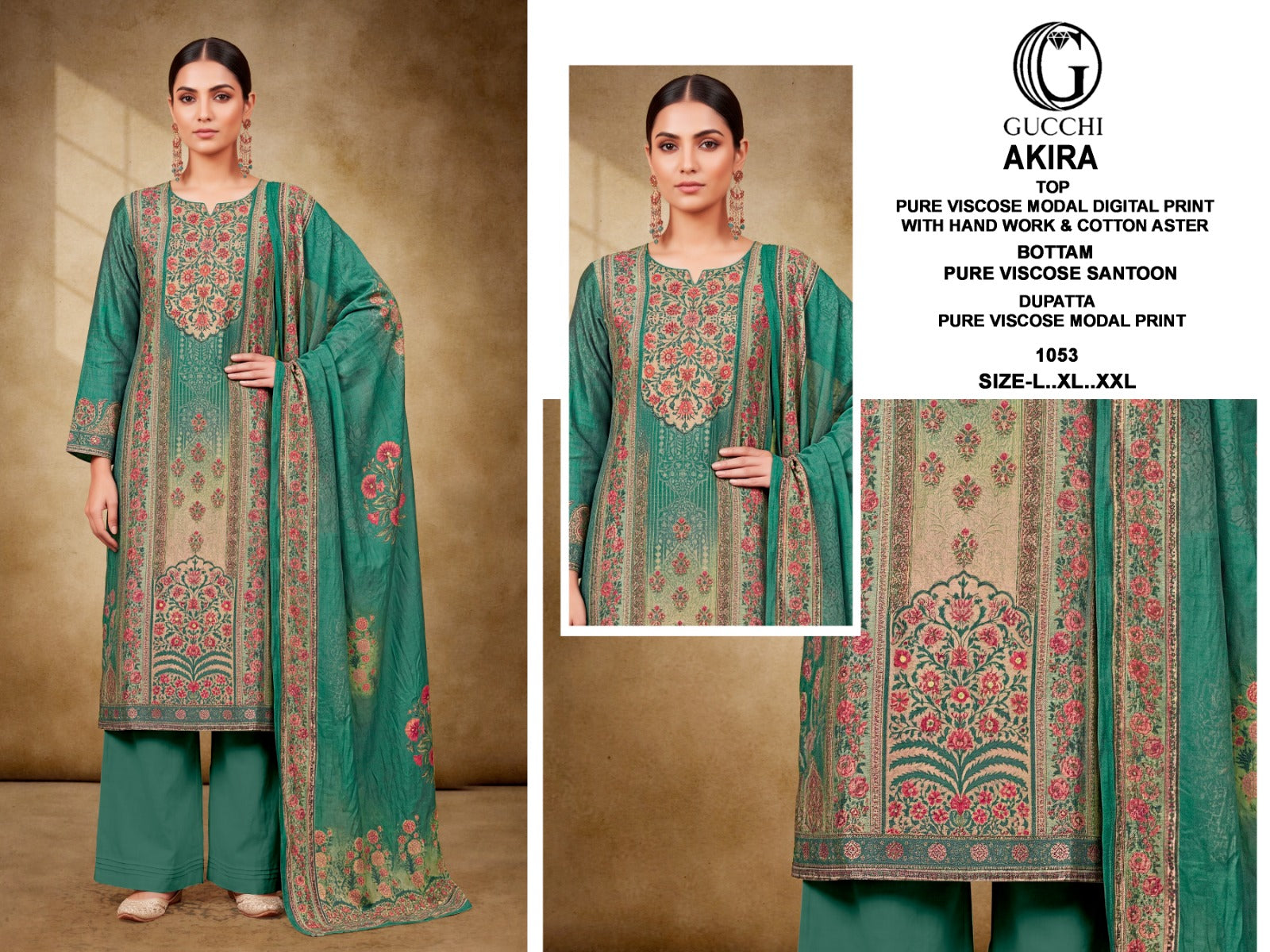 Akira 1053-1060 Gucchi Viscose Modal Readymade Pant Style Suits Exporter Gujarat