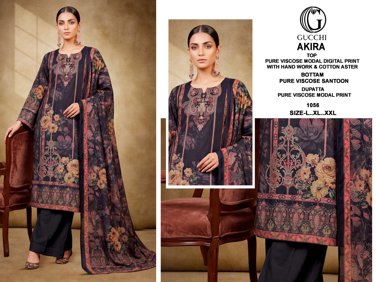 Akira 1053-1060 Gucchi Viscose Modal Readymade Pant Style Suits Exporter Gujarat