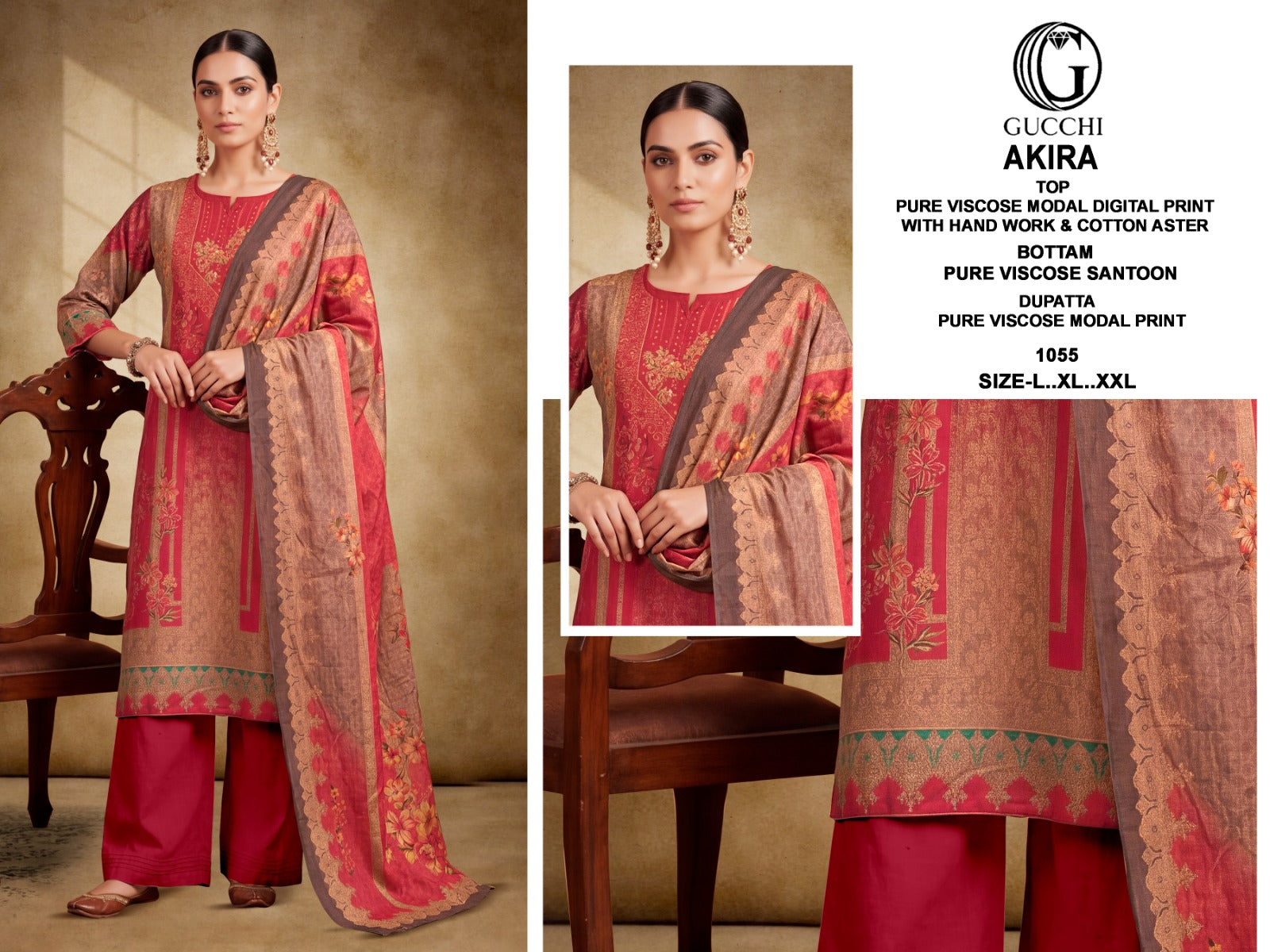 Akira 1053-1060 Gucchi Viscose Modal Readymade Pant Style Suits Exporter Gujarat
