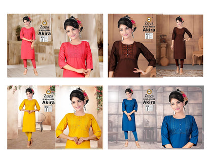Akira 1811 Zoya Rayon Straight Cut Kurtis Supplier Gujarat