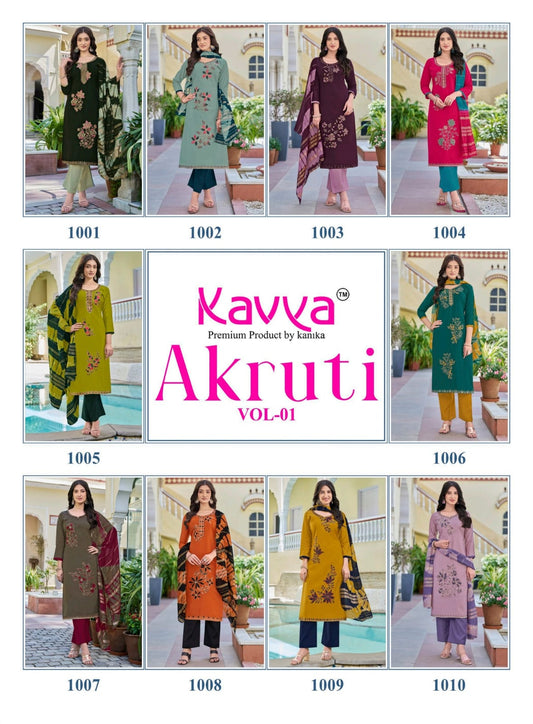 Akruti Vol 1 Kavya Roman Silk Readymade Pant Style Suits Wholesale Price