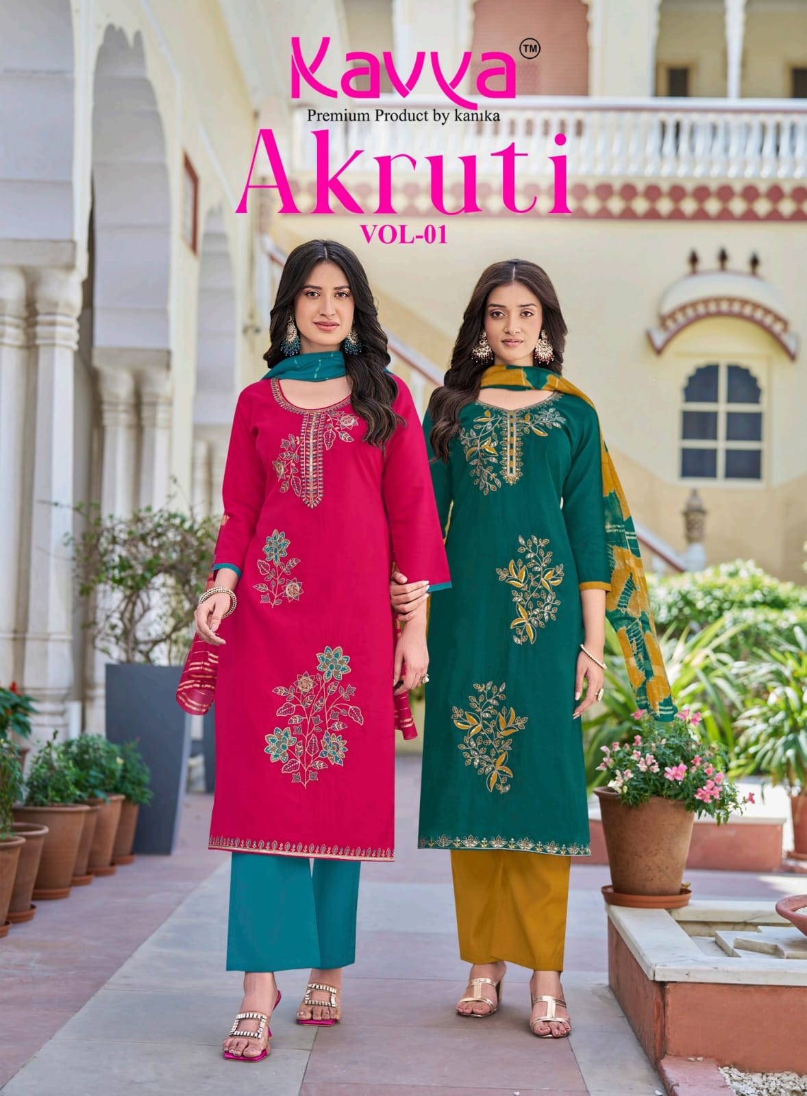 Akruti Vol 1 Kavya Roman Silk Readymade Pant Style Suits Wholesale Price