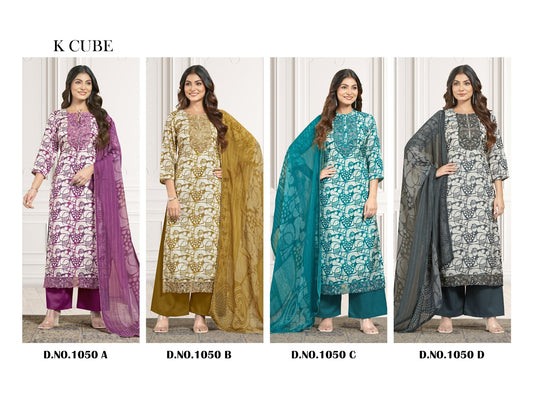 Akshara 1050 K Cube Muslin Pant Style Suits Exporter Gujarat