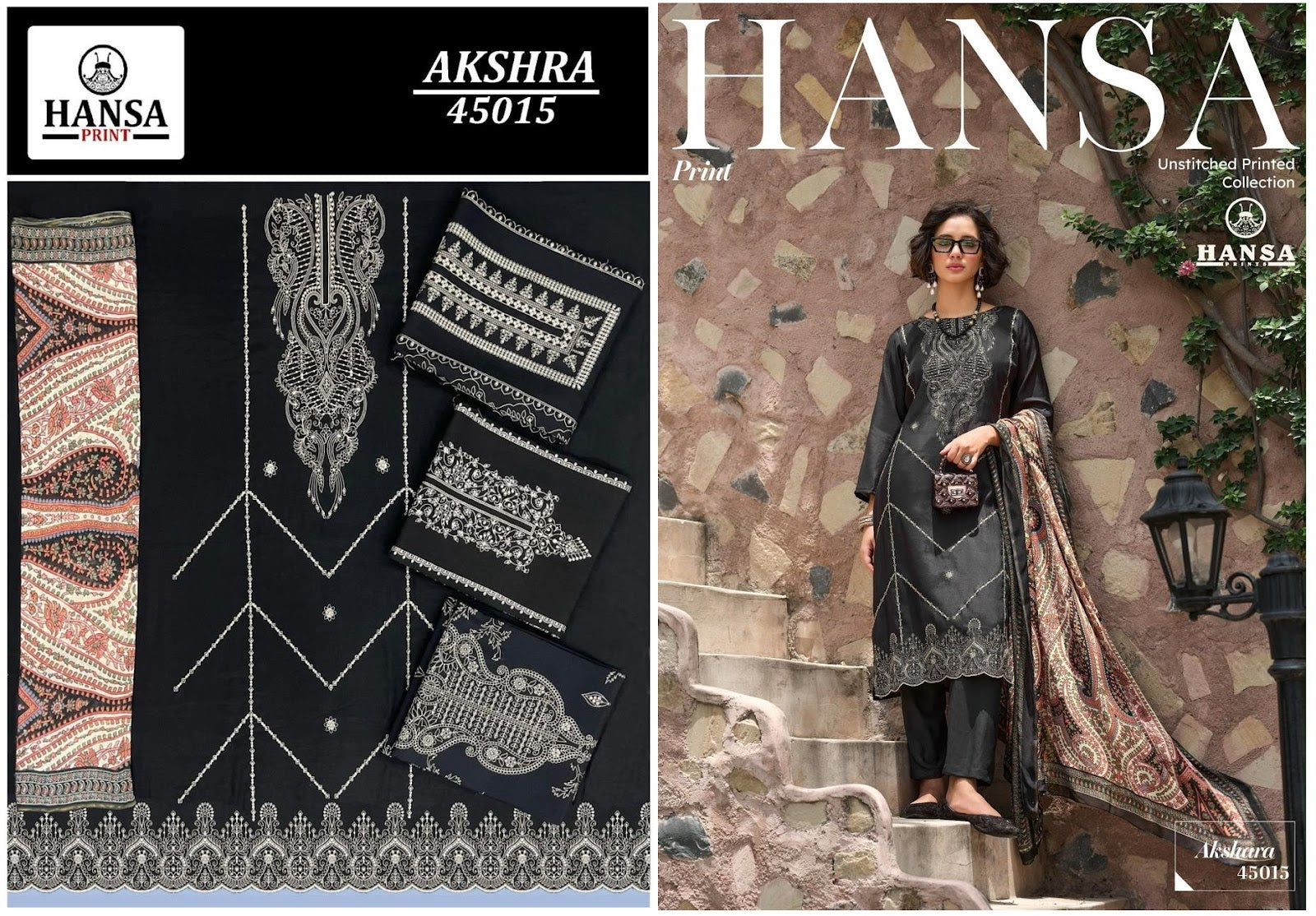 Akshara 45015 Hansa Prints Muslin Pant Style Suits Wholesale Price