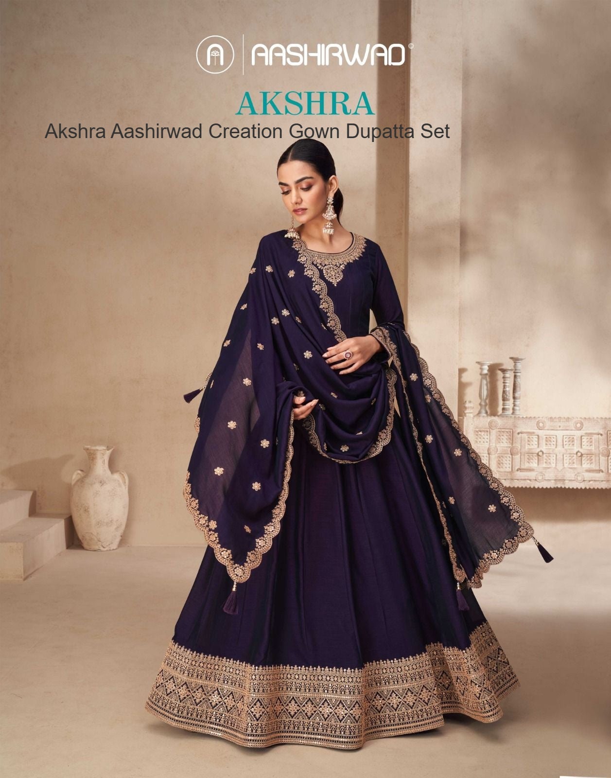 Akshra Aashirwad Creation Silk Gown Dupatta Set Exporter India