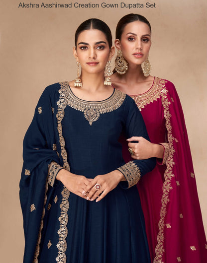 Akshra Aashirwad Creation Silk Gown Dupatta Set Exporter India