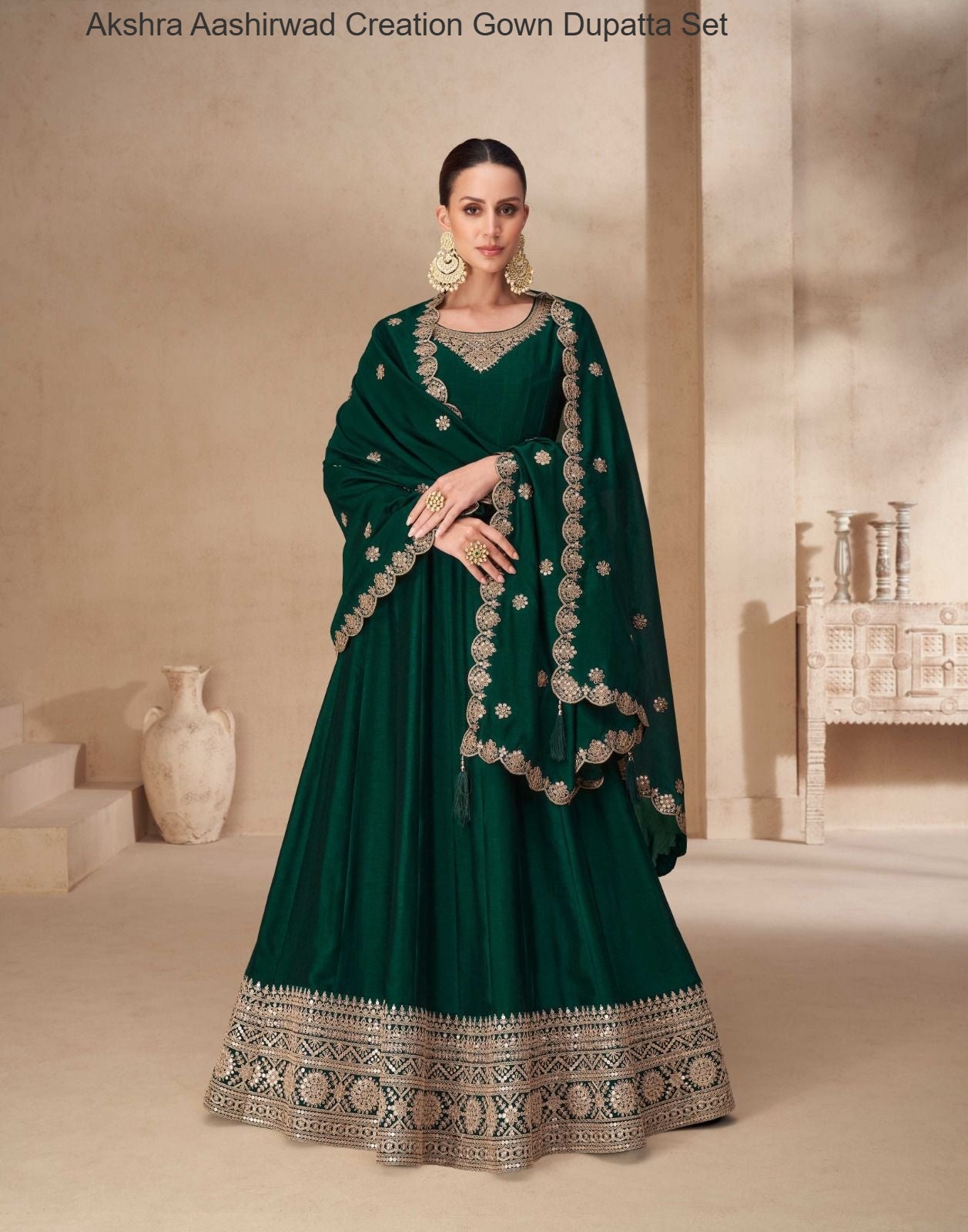 Akshra Aashirwad Creation Silk Gown Dupatta Set Exporter India