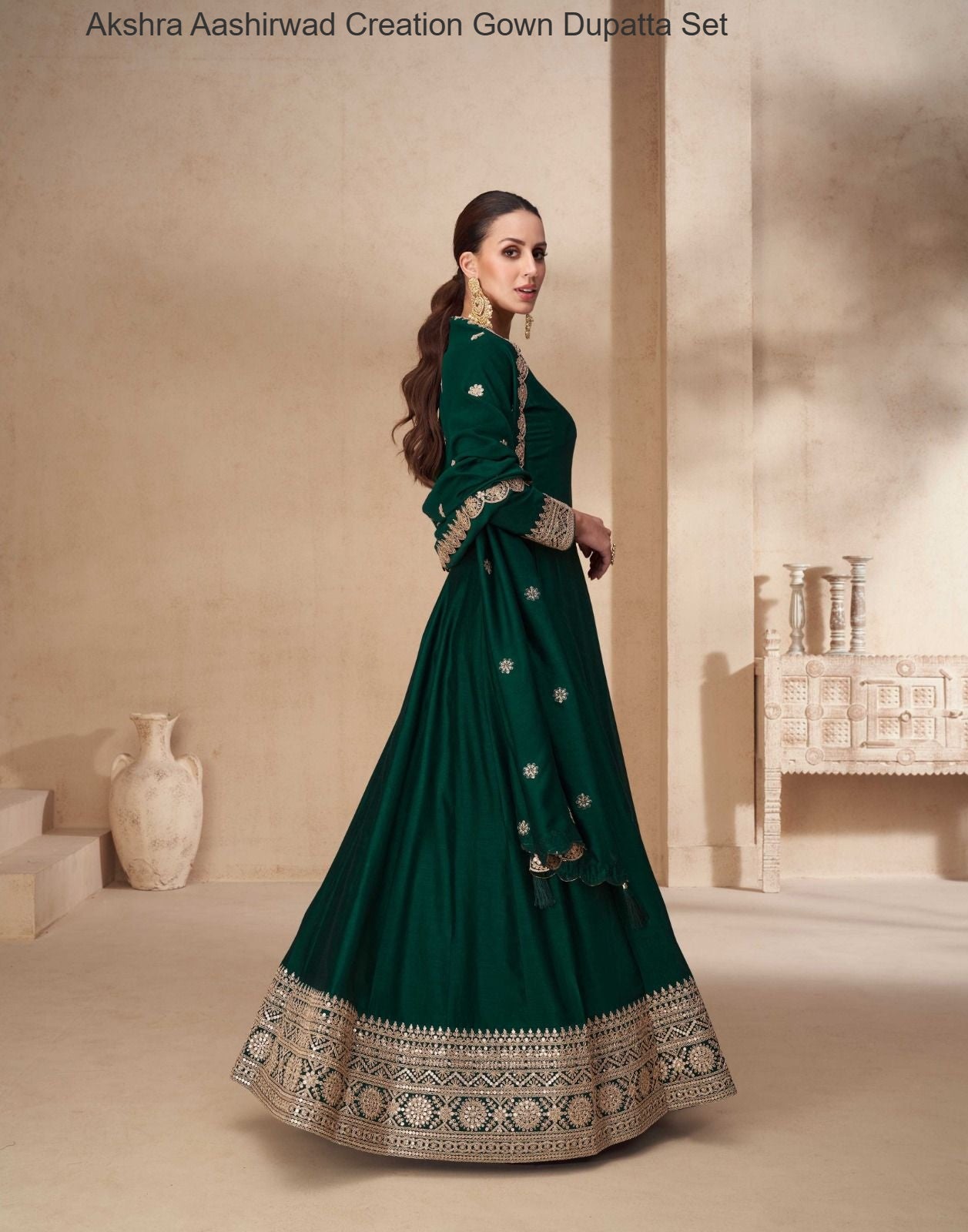 Akshra Aashirwad Creation Silk Gown Dupatta Set Exporter India