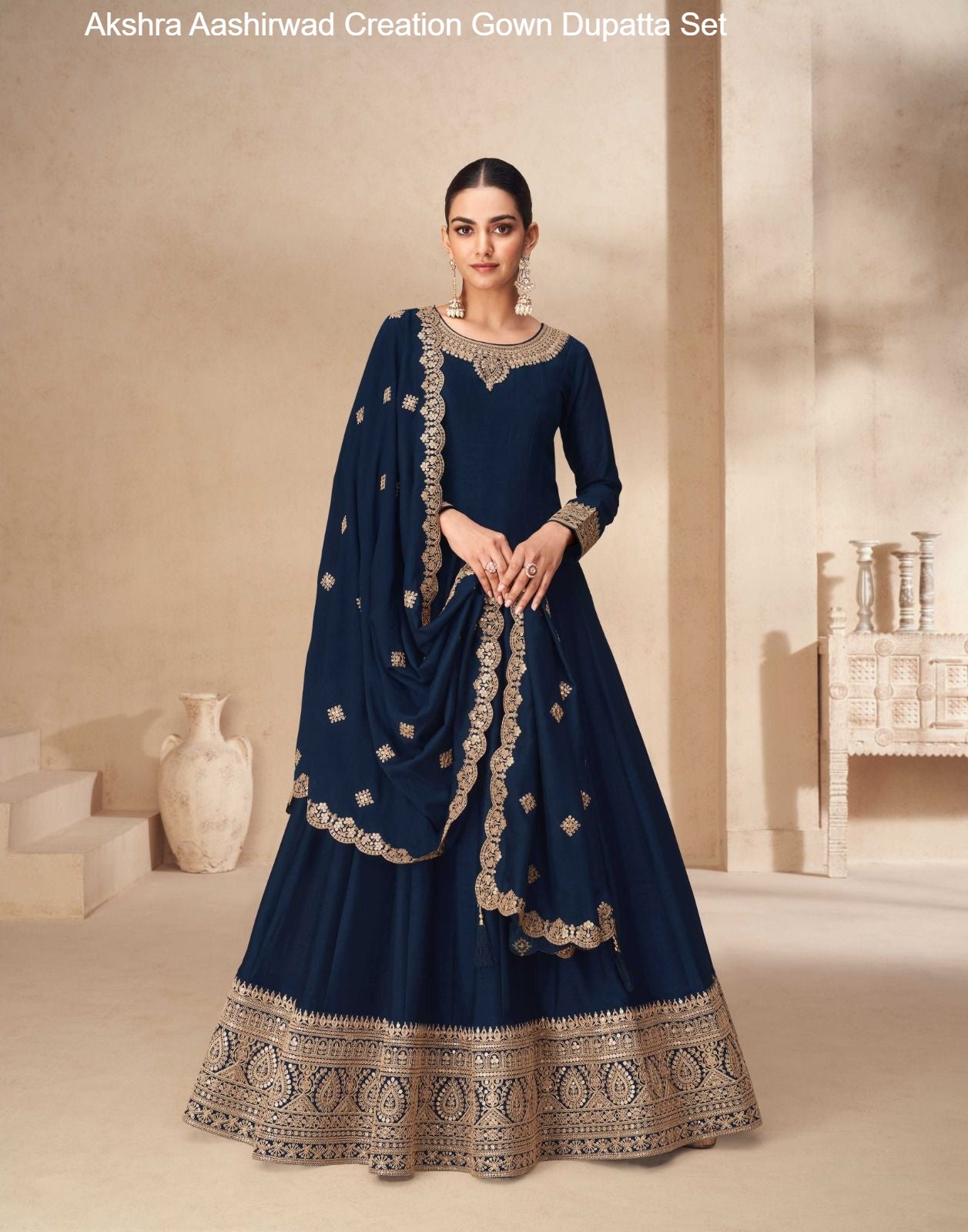 Akshra Aashirwad Creation Silk Gown Dupatta Set Exporter India