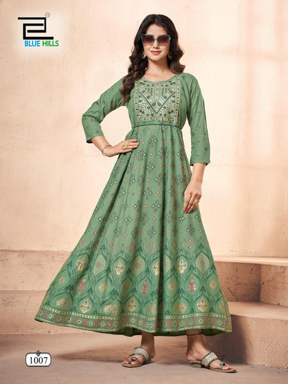 Akshara Bluehills Rayon 14Kg Anarkali Kurtis Manufacturer India