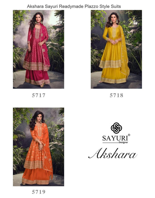 Akshara Sayuri Jacquard Silk Readymade Plazzo Style Suits Supplier India