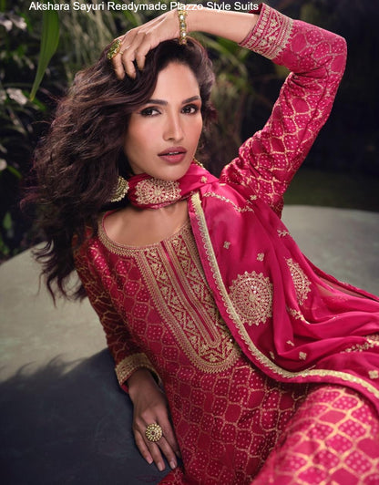 Akshara Sayuri Jacquard Silk Readymade Plazzo Style Suits Supplier India