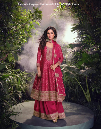 Akshara Sayuri Jacquard Silk Readymade Plazzo Style Suits Supplier India