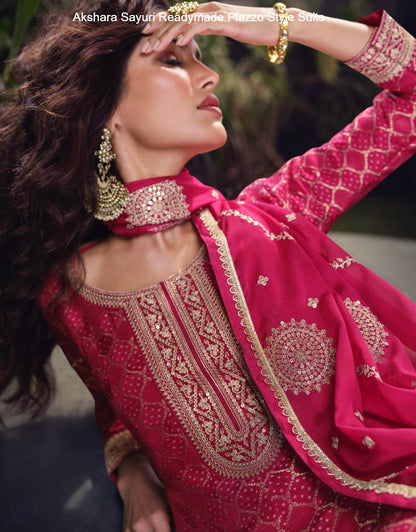 Akshara Sayuri Jacquard Silk Readymade Plazzo Style Suits Supplier India