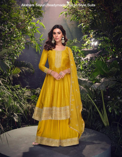 Akshara Sayuri Jacquard Silk Readymade Plazzo Style Suits Supplier India