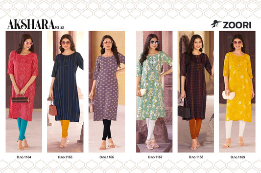 Akshara Vol 28 Zoori Rayon Long Straight Kurti Wholesaler India