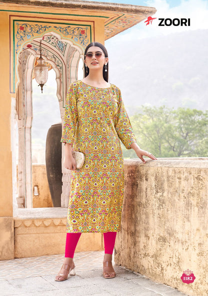Akshara Vol 31 Zoori Rayon Long Straight Kurti Manufacturer