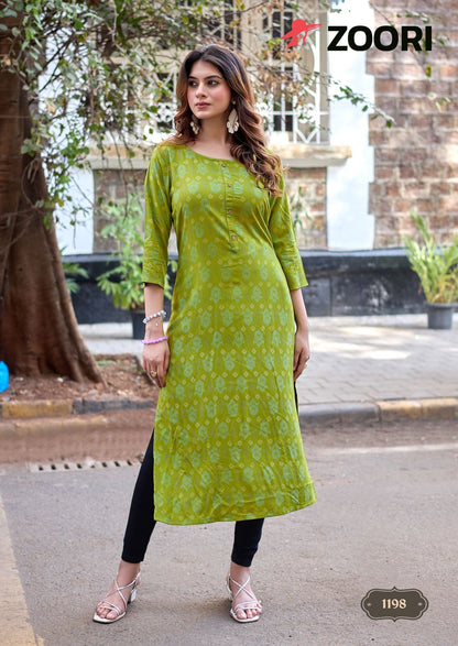 Akshara Vol 33 Zoori Rayon Long Straight Kurti Exporter Gujarat