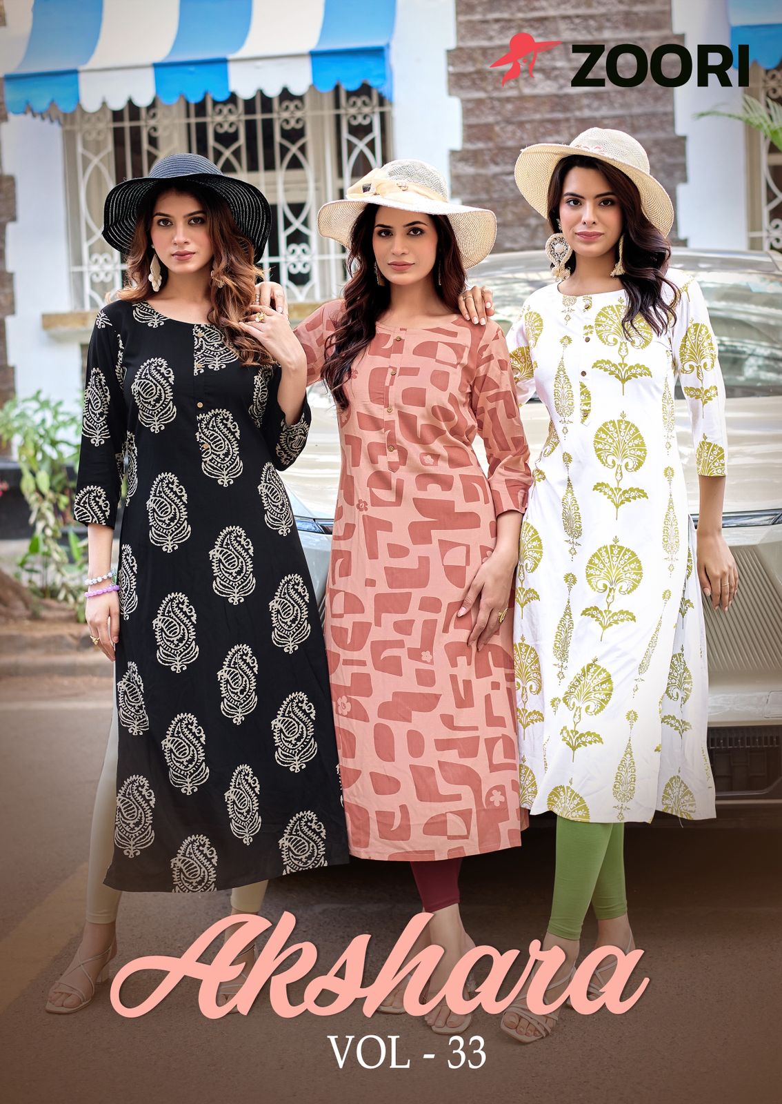 Akshara Vol 33 Zoori Rayon Long Straight Kurti Exporter Gujarat