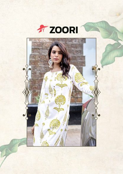 Akshara Vol 33 Zoori Rayon Long Straight Kurti Exporter Gujarat