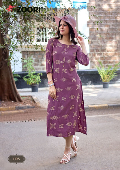 Akshara Vol 33 Zoori Rayon Long Straight Kurti Exporter Gujarat