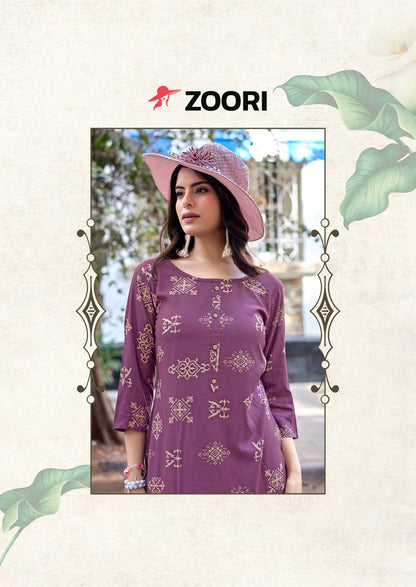 Akshara Vol 33 Zoori Rayon Long Straight Kurti Exporter Gujarat