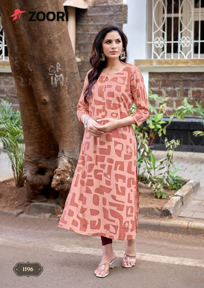 Akshara Vol 33 Zoori Rayon Long Straight Kurti Exporter Gujarat