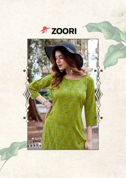 Akshara Vol 33 Zoori Rayon Long Straight Kurti Exporter Gujarat