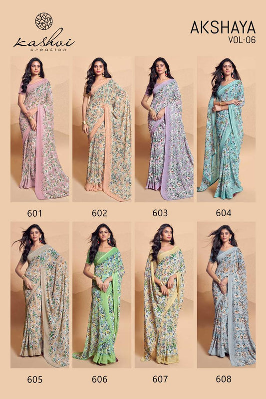 Akshaya Vol 6 Kashvi Creation Weightless Sarees Exporter Gujarat