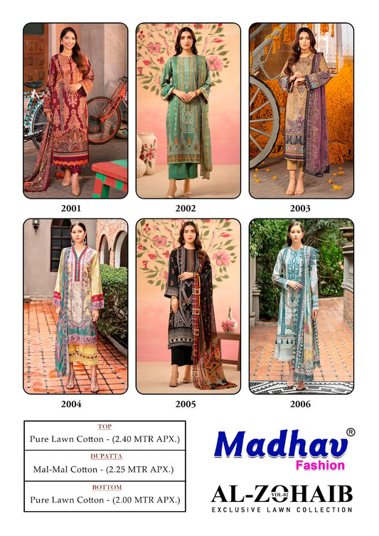 Al-Zohaib Vol 2 Madhav Fashion Cotton Lawn Karachi Salwar Suits Exporter