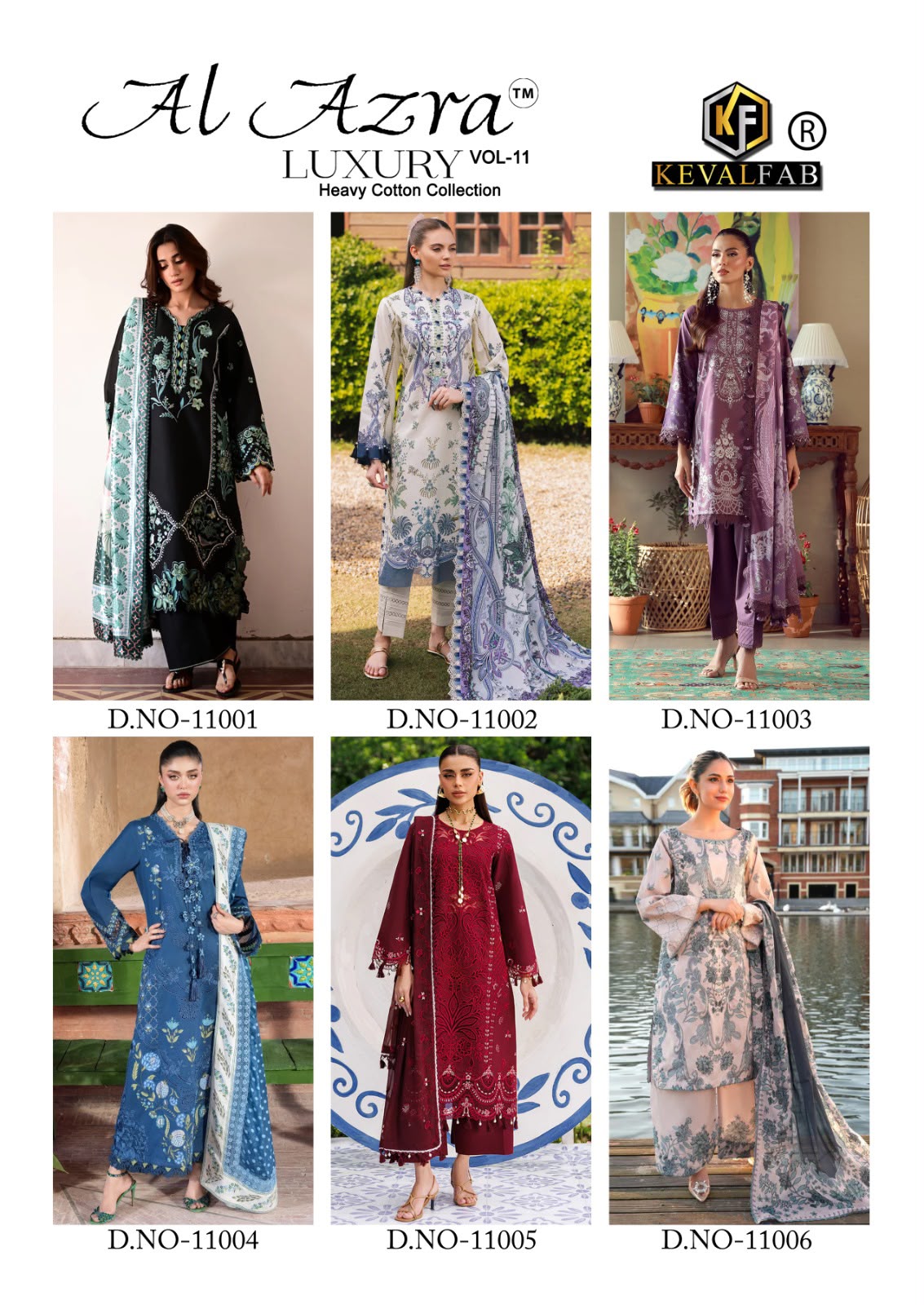 Al Azra Vol 11 Keval Fab Mix Cotton Karachi Salwar Suits Wholesale Rate