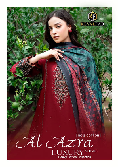 Al Azra Vol 6 Luxury Heavy Cotton Collection Keval Fab Karachi Salwar Suits Supplier Gujarat