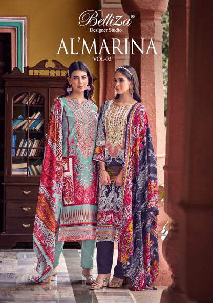 Al Marina Vol 2 Belliza Designer Studio Cotton Karachi Salwar Suits Supplier India