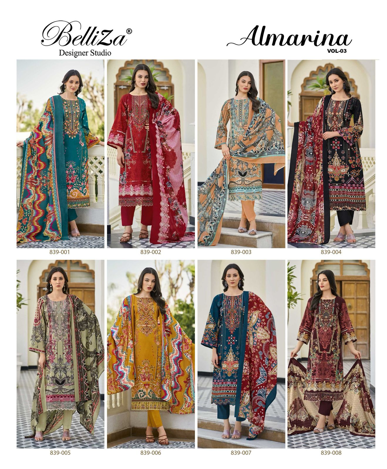 Al Marina Vol 3 Belliza Designer Studio Cotton Karachi Salwar Suits Exporter