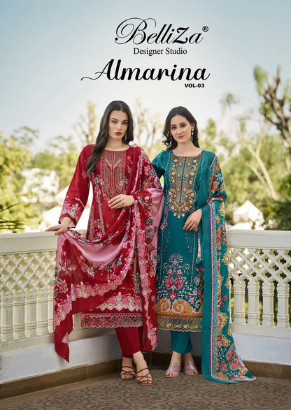 Al Marina Vol 3 Belliza Designer Studio Cotton Karachi Salwar Suits Exporter