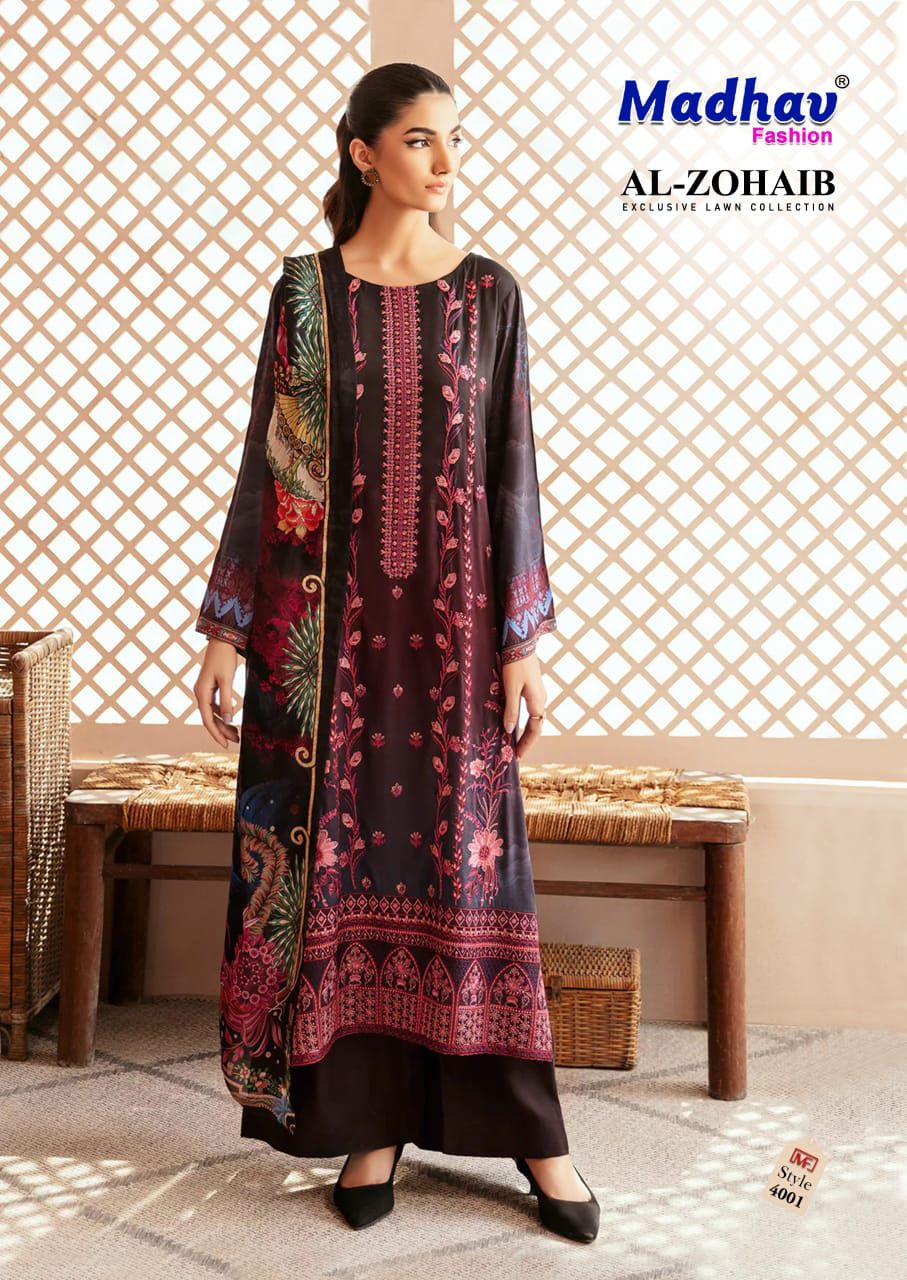 Al Zohaib Vol 4 Madhav Fashion Lawn Cotton Karachi Salwar Suits Manufacturer Gujarat
