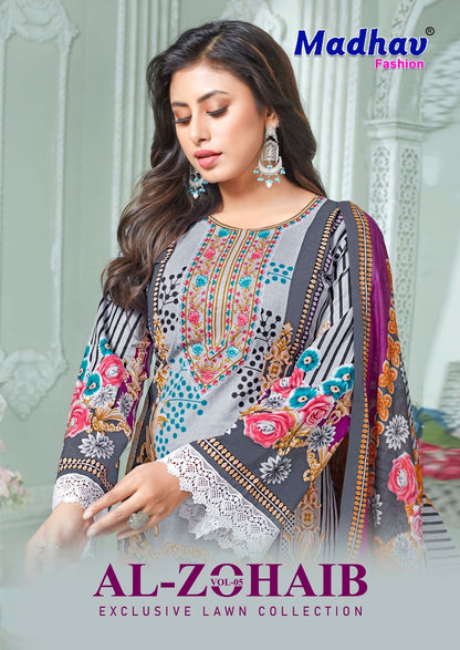 Al Zohaib Vol 5 Madhav Fashion Lawn Cotton Karachi Readymade Suits Supplier India