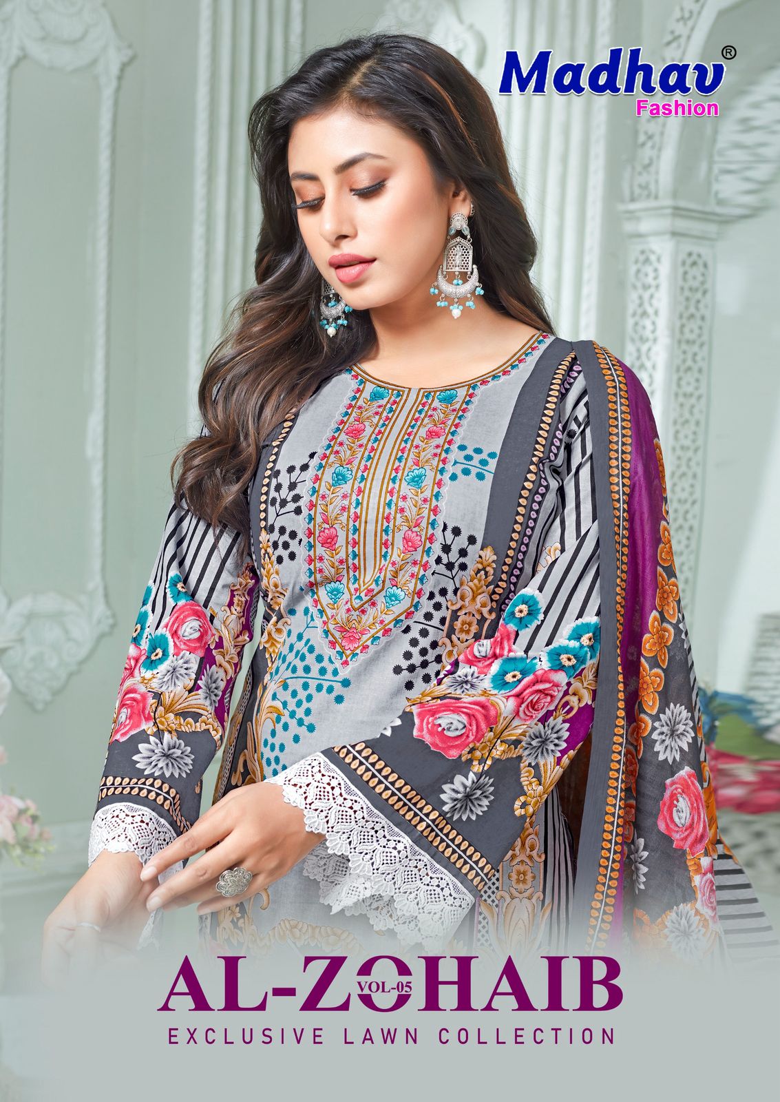 Al Zohaib Vol 5 Madhav Fashion Pure Lawn Karachi Salwar Suits Supplier