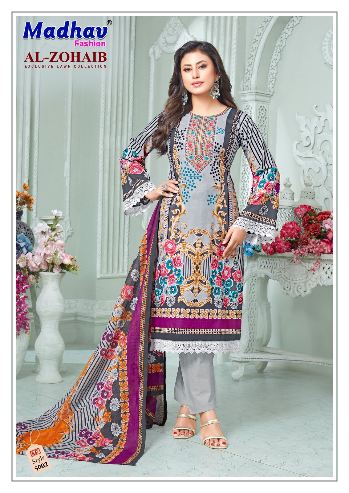 Al Zohaib Vol 5 Madhav Fashion Pure Lawn Karachi Salwar Suits Supplier