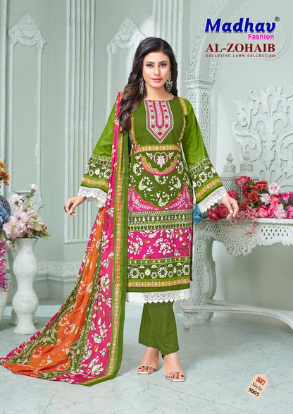 Al Zohaib Vol 5 Madhav Fashion Pure Lawn Karachi Salwar Suits Supplier