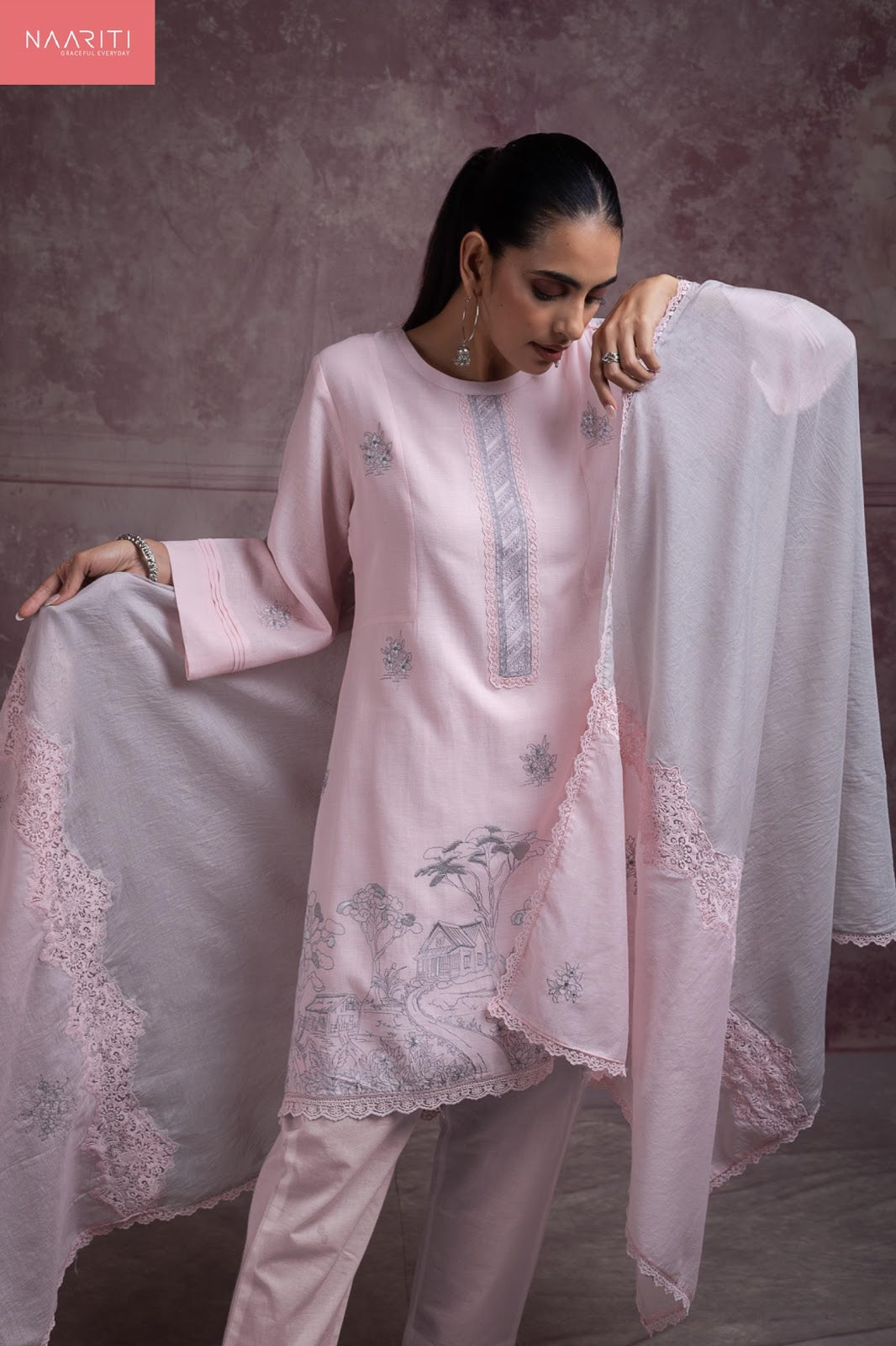Alaka Naariti Cotton Linen Pant Style Suits Manufacturer Ahmedabad