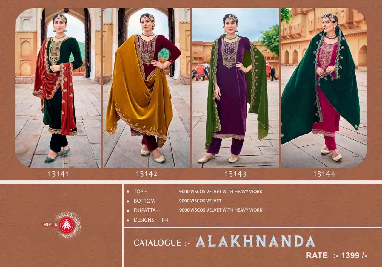 Alakhnanda Triple Aaa Viscose Velvet Suits Supplier Gujarat