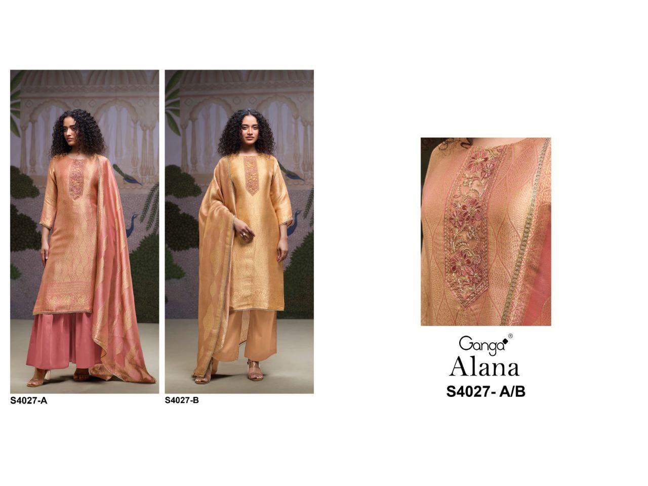 Alana 4027 Ganga Pure Bemberg Plazzo Style Suits Manufacturer Ahmedabad
