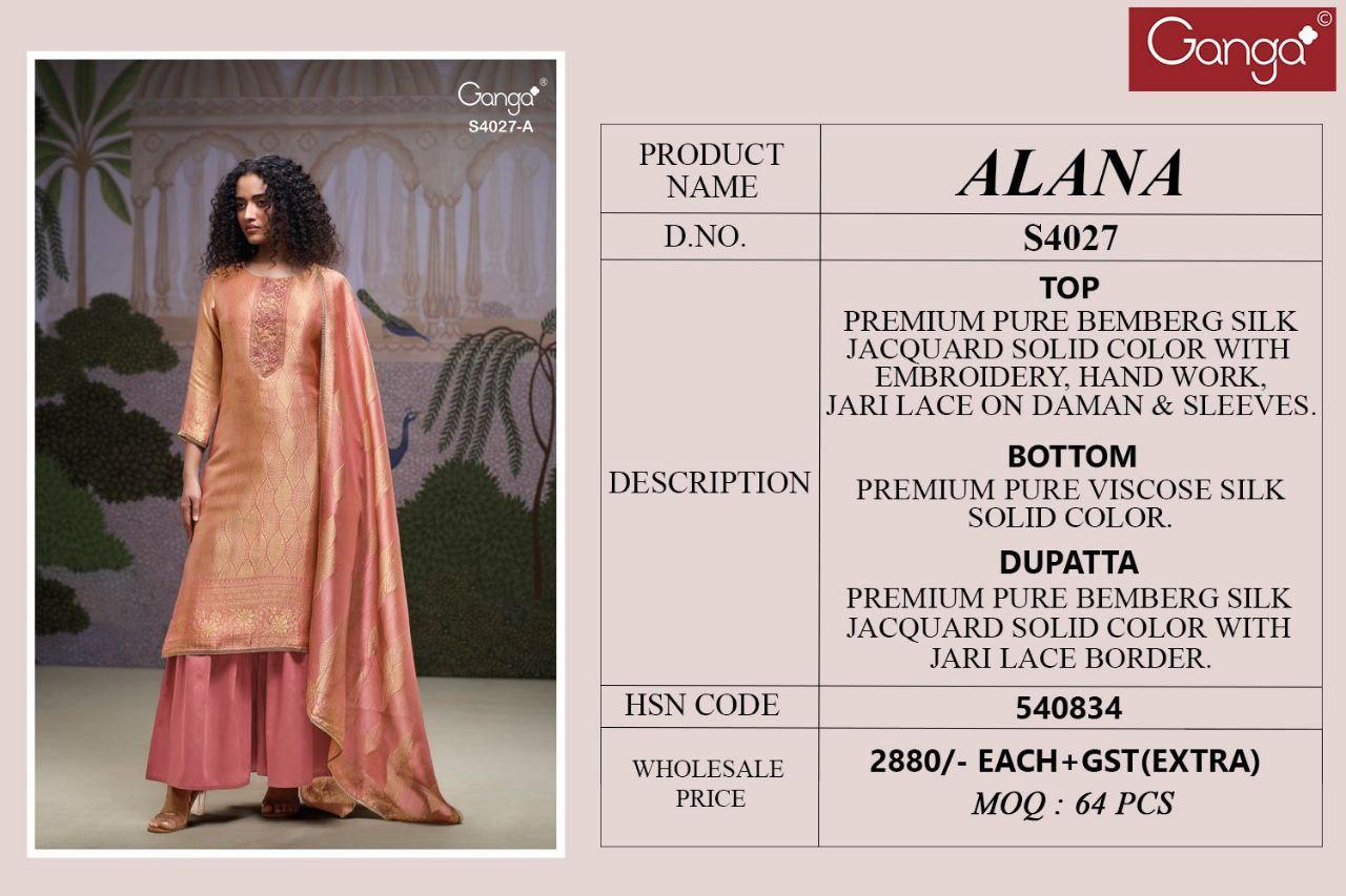 Alana 4027 Ganga Pure Bemberg Plazzo Style Suits Manufacturer Ahmedabad