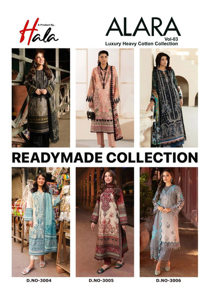 Alara Vol 3 Luxury Heavy Cotton Collection Hala Karachi Readymade Suits Exporter India
