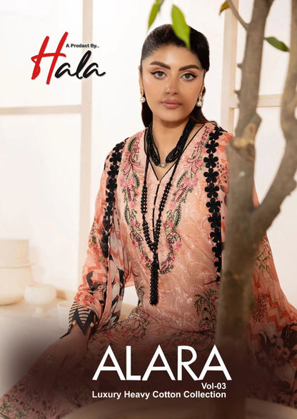 Alara Vol 3 Luxury Heavy Cotton Collection Hala Lawn Karachi Salwar Suits Exporter Ahmedabad