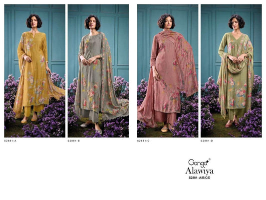 Alawiya S2881 Ganga Bemberg Silk Plazzo Style Suits Wholesale Price