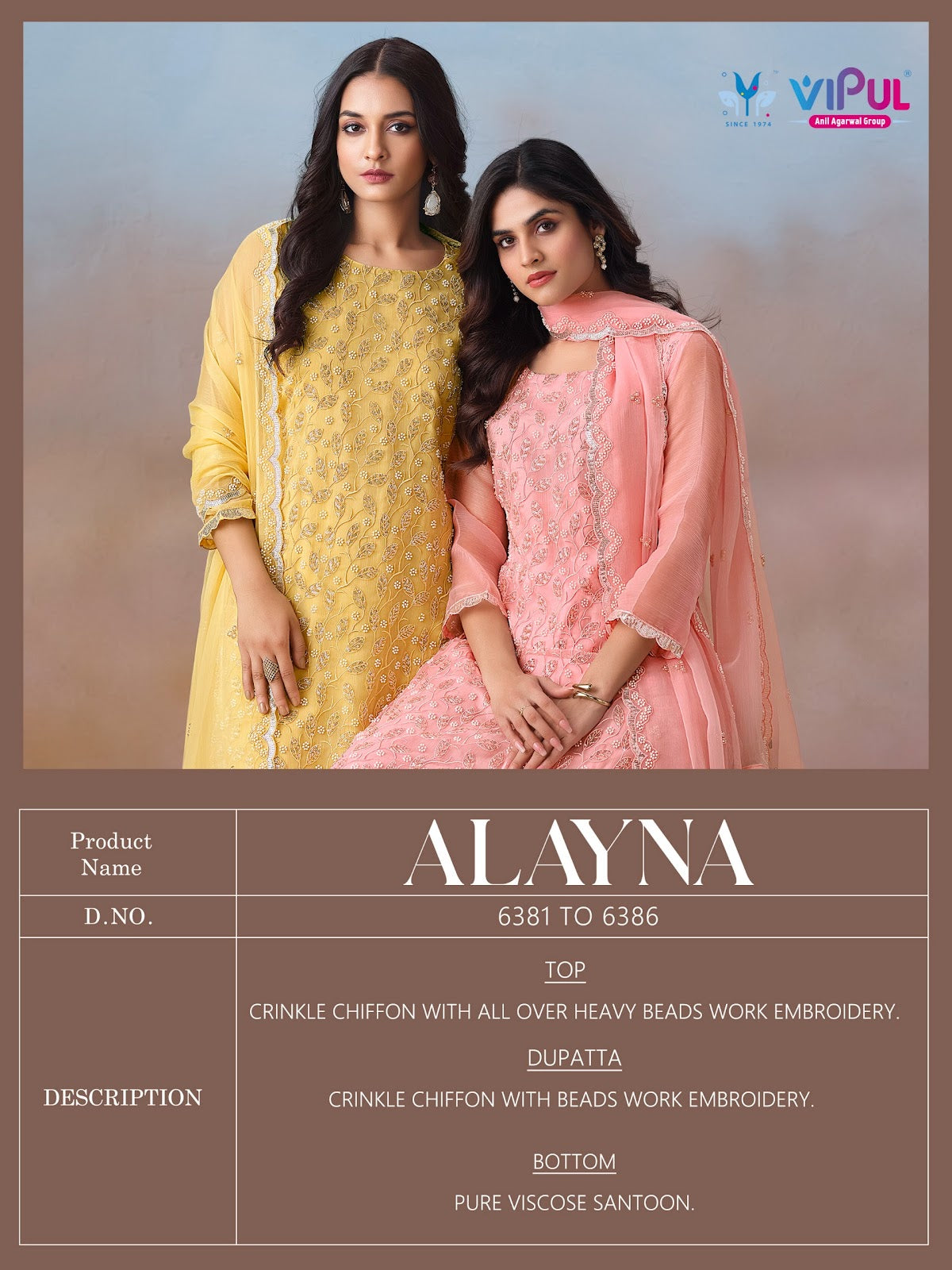 Alayna Vipul Chiffon Pant Style Suits Wholesale Price